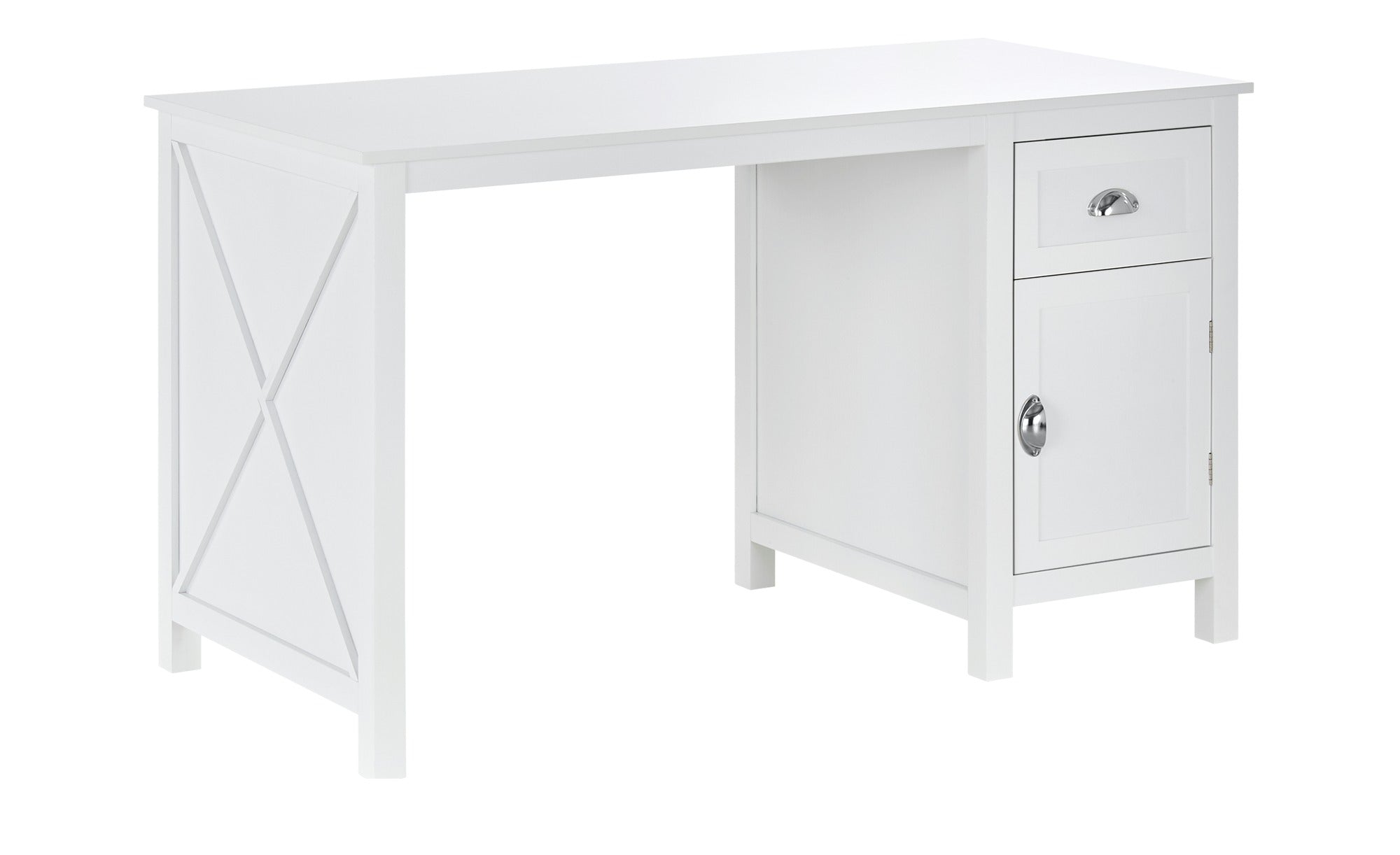 Country Desk With 1 Door And 1 Drawer White Lacquered Metal