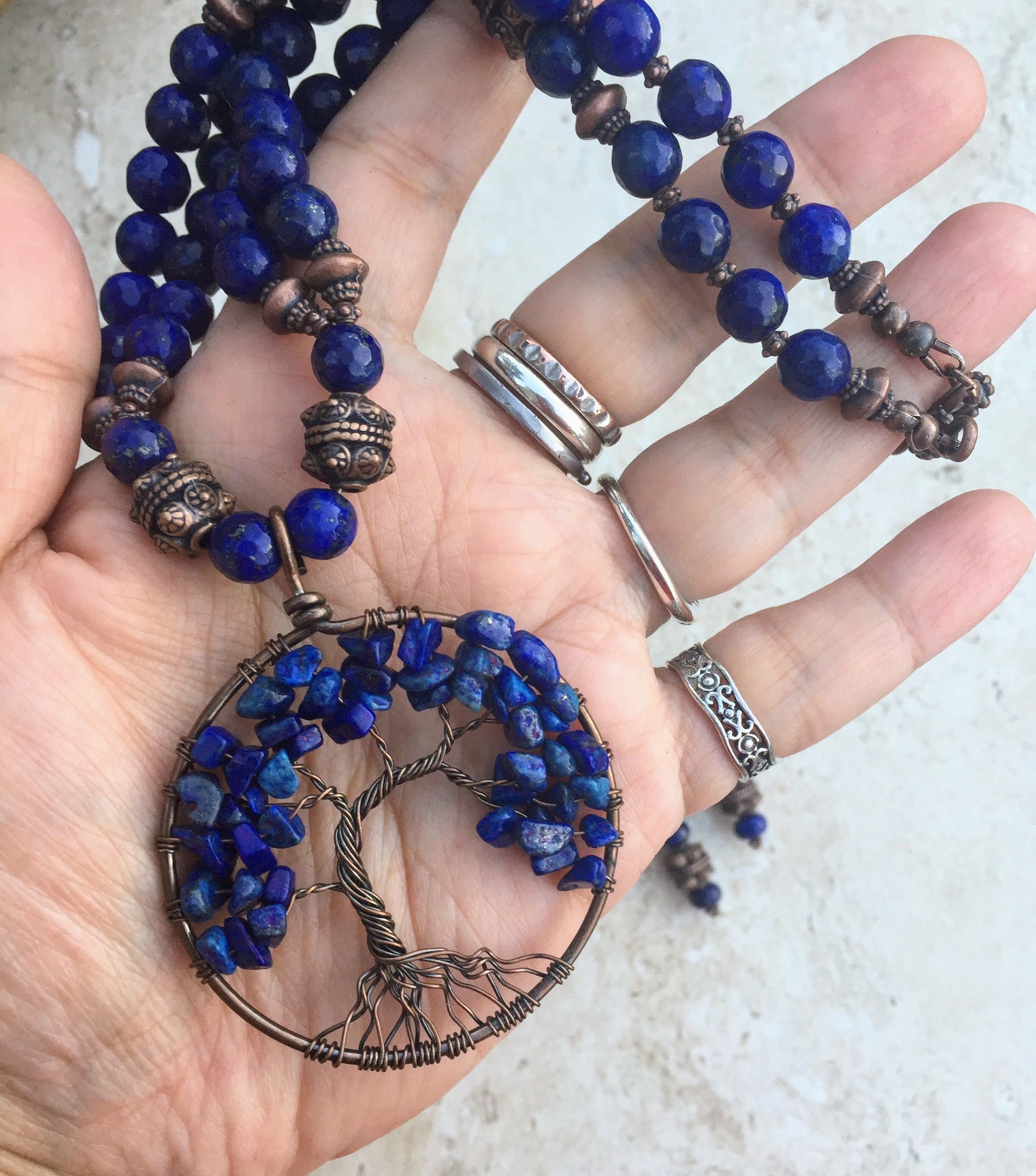 Handmade Lapis Lazuli Necklace Earrings 