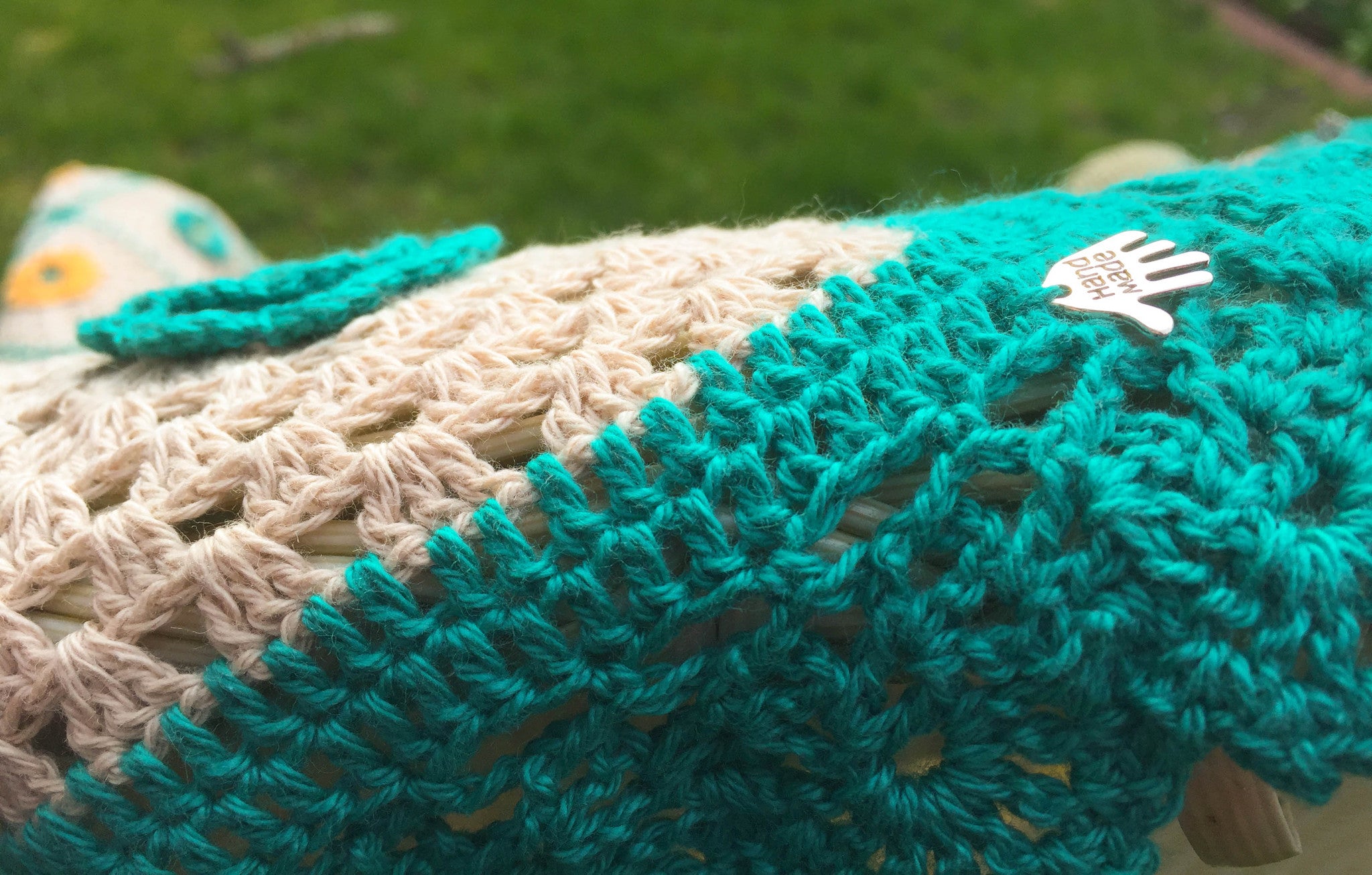 Blue and green crochet baby blanket