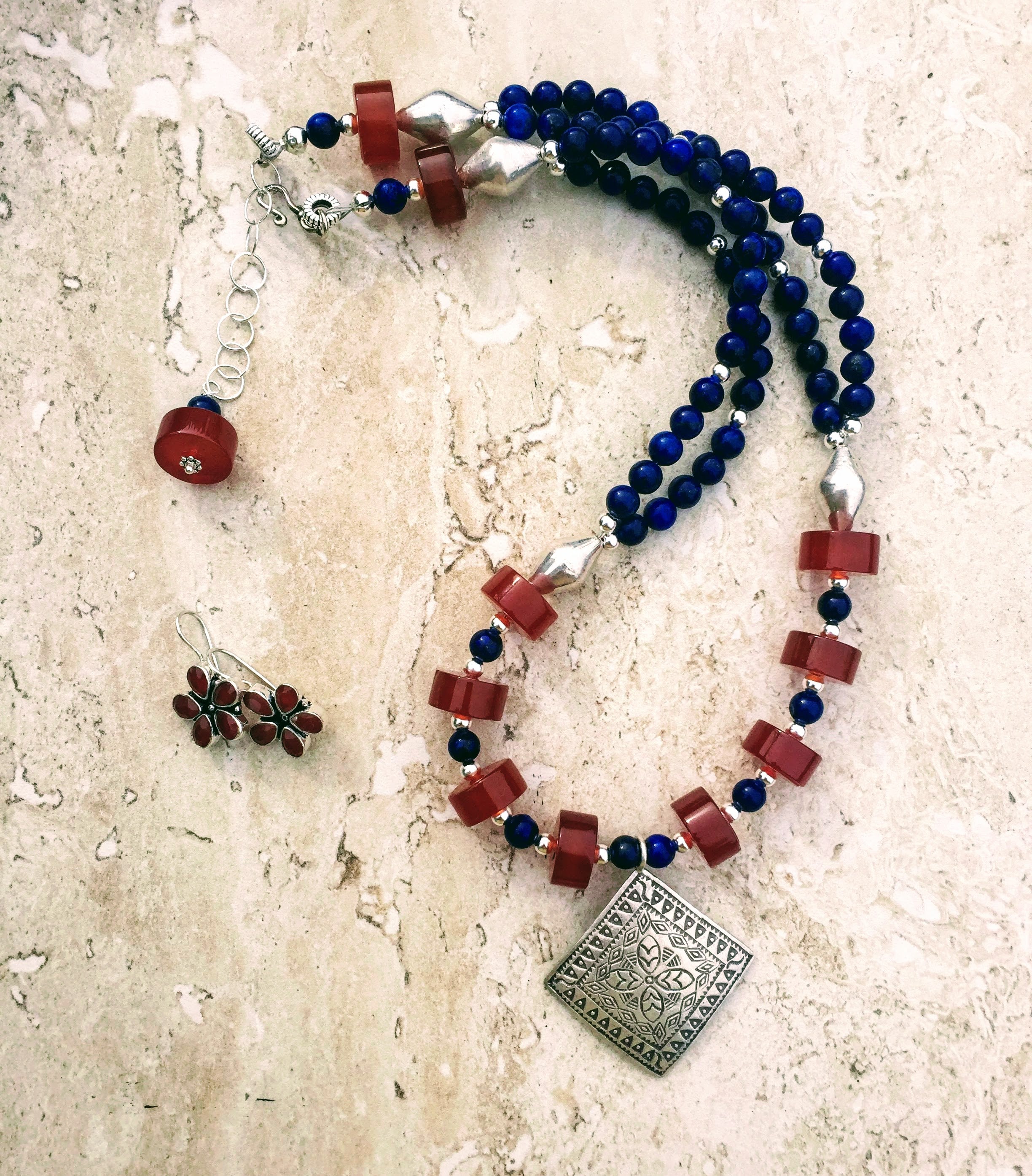 lapis lazuli necklace and earrings