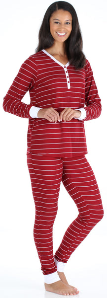 Women’s Soft Thermal Long Sleeve Henley and Jogger Pants Pajama Set