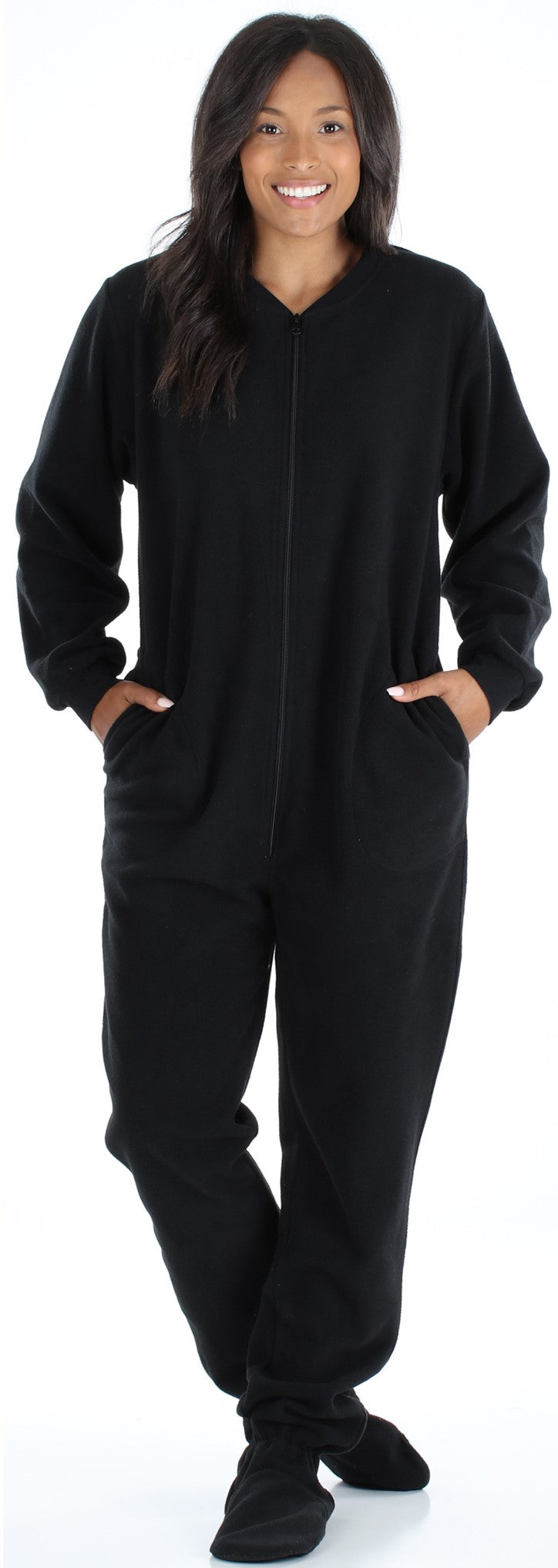 Women’s Fleece Footed Solid Color Onesie Pajamas Jumpsuit