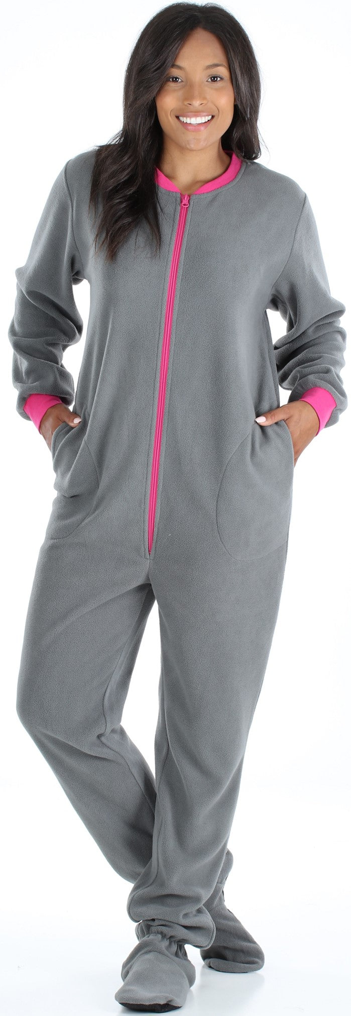 Women’s Fleece Footed Solid Color Onesie Pajamas Jumpsuit