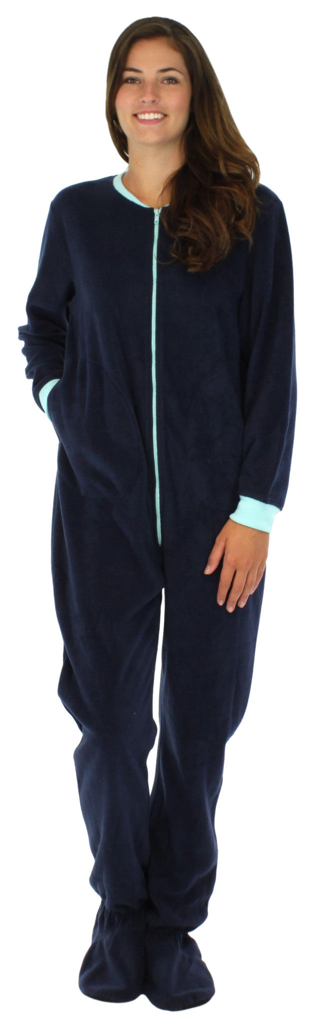 Women’s Fleece Footed Solid Color Onesie Pajamas Jumpsuit