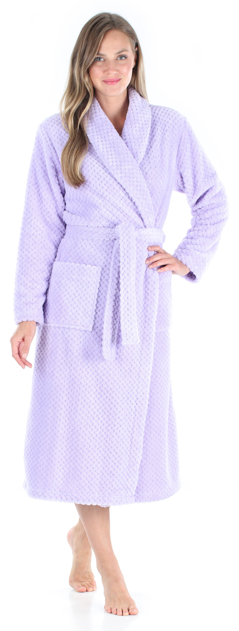 Women’s Plush Fleece Robe Jacquard Long Sleeve Bathrobe