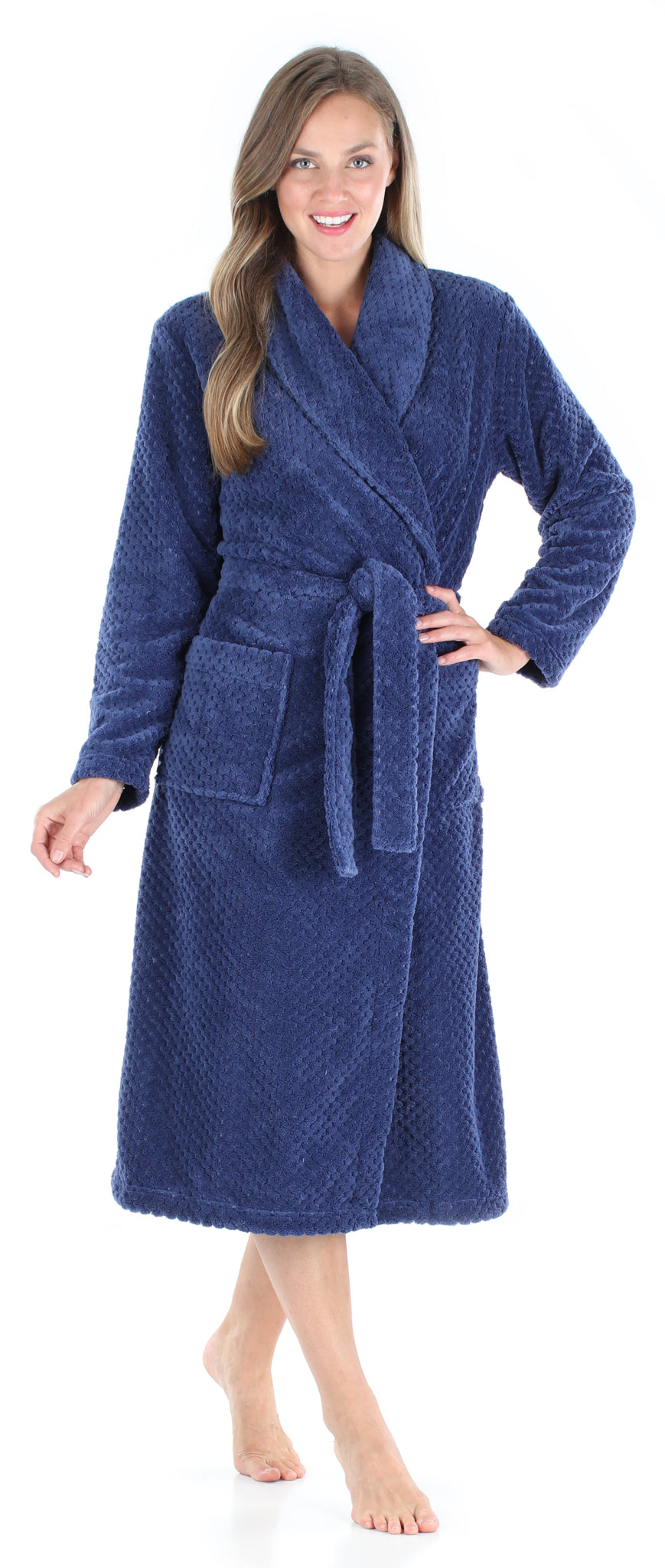 Women’s Plush Fleece Robe Jacquard Long Sleeve Bathrobe