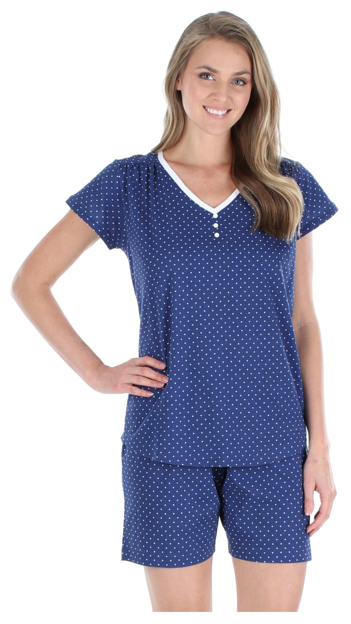 Women's Cotton Short Sleeve V-Neck Top and Shorts Pajama Set
