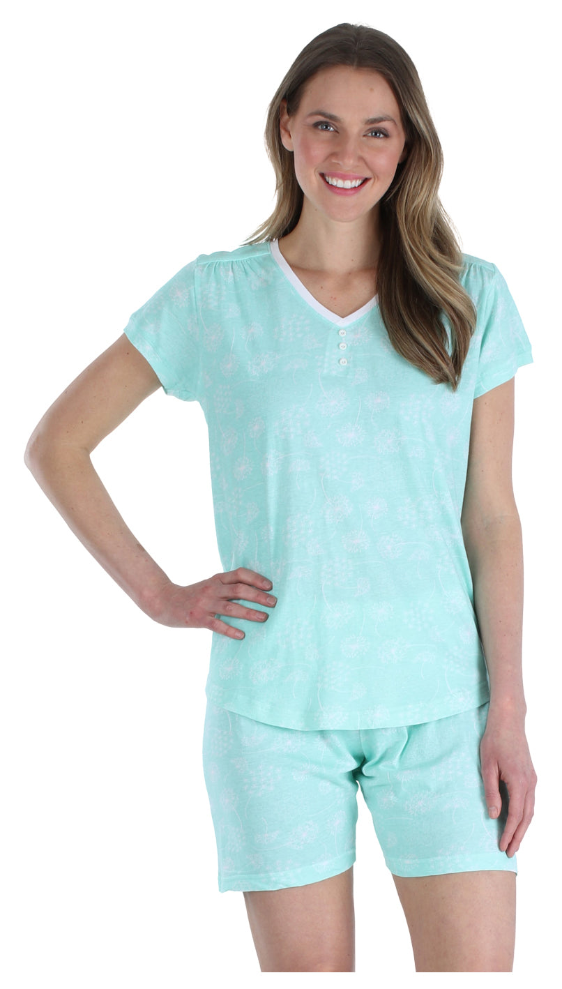 Women&#039;s Cotton Short Sleeve V-Neck Top and Shorts Pajama Set