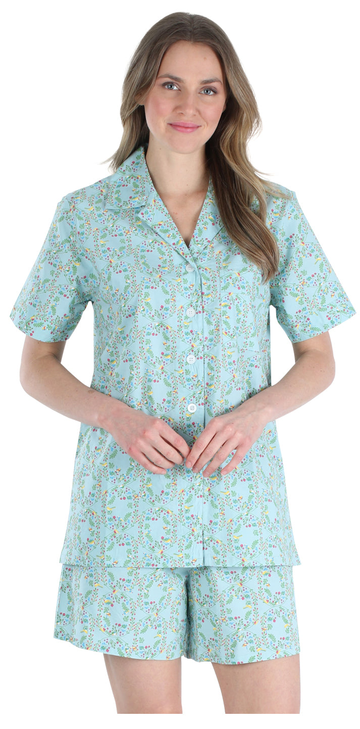 Women's Sleepwear Cotton Short Sleeve Button-Up Top and Shorts Pajama Set