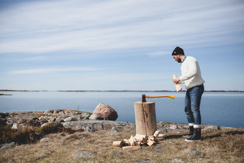 Chopping wood for sauna