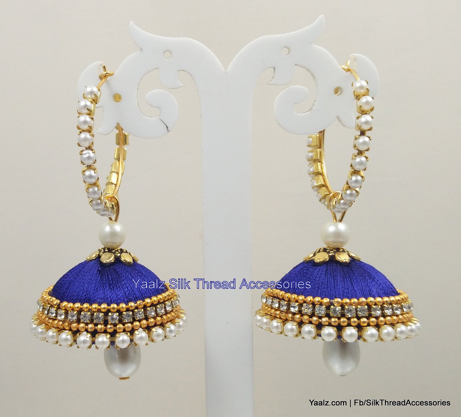 Gold Jhumka Earrings (Blue, Pink or White) - Mystic World Finds