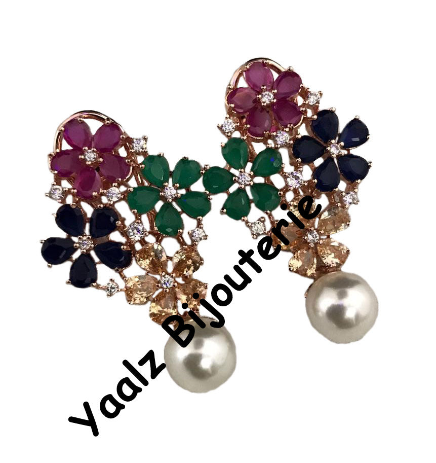 Yaalz Bijouterie - CZ Stone Elegant Earrings With Pearl Drops In ...