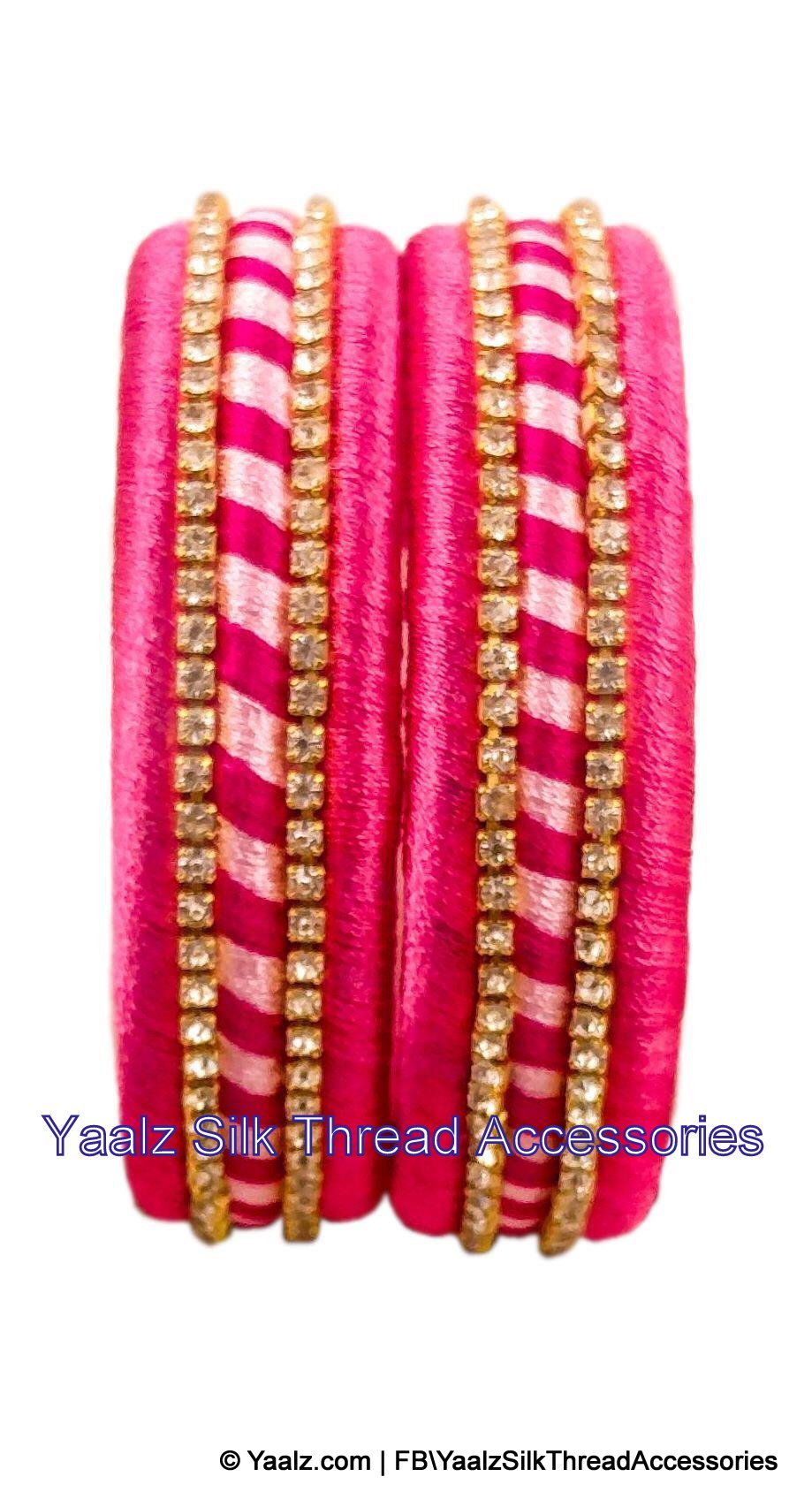 Yaalz Silk Thread Simple Pair Bangles In Pink Colors