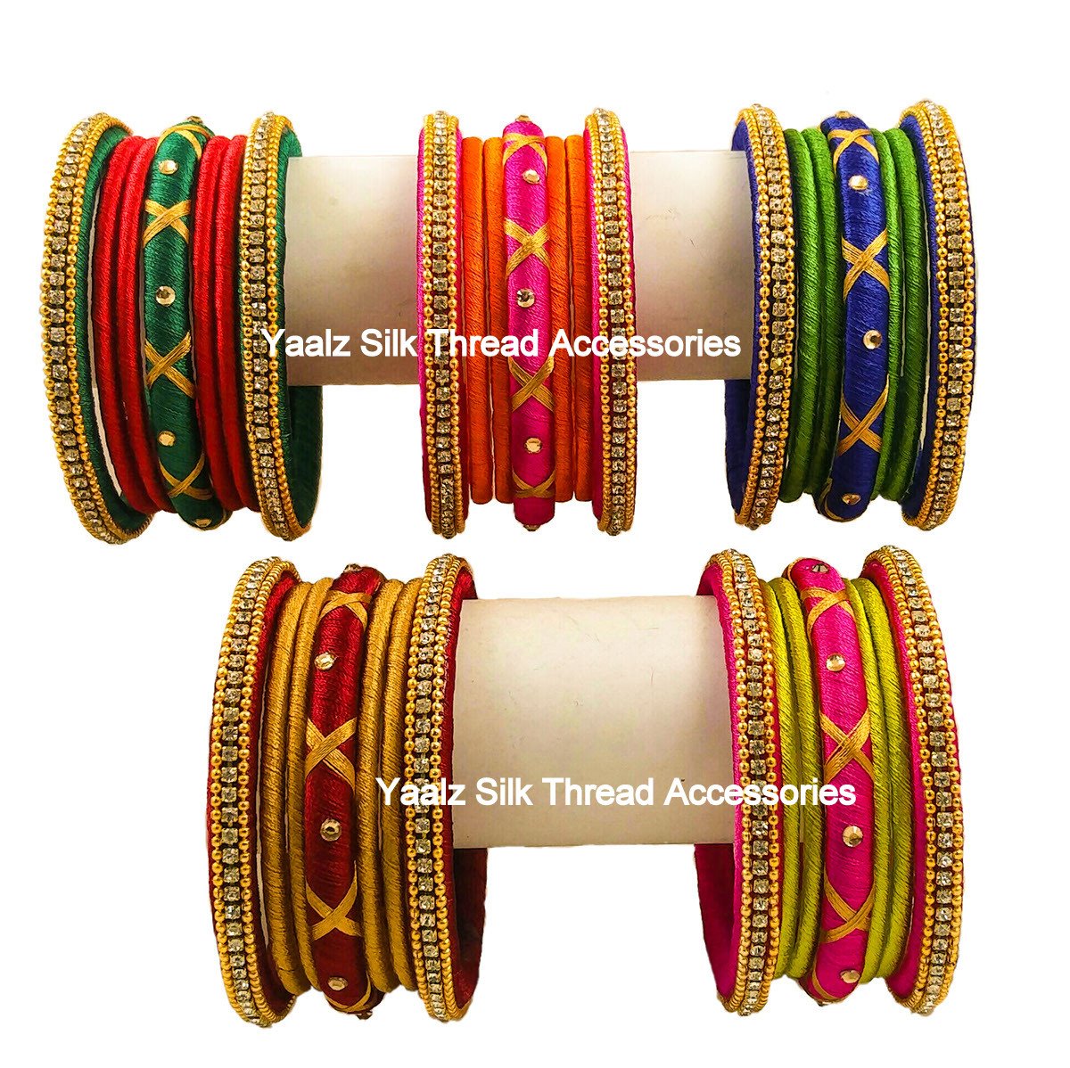 Yaalz Silk Thread Simple Bangle Sets In Assorted Colors