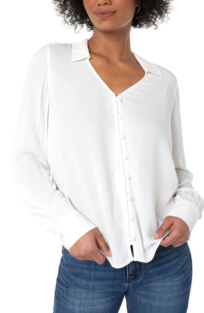 Liverpool LM8348c44 Women's Button Front Blouse in White – Saratoga ...