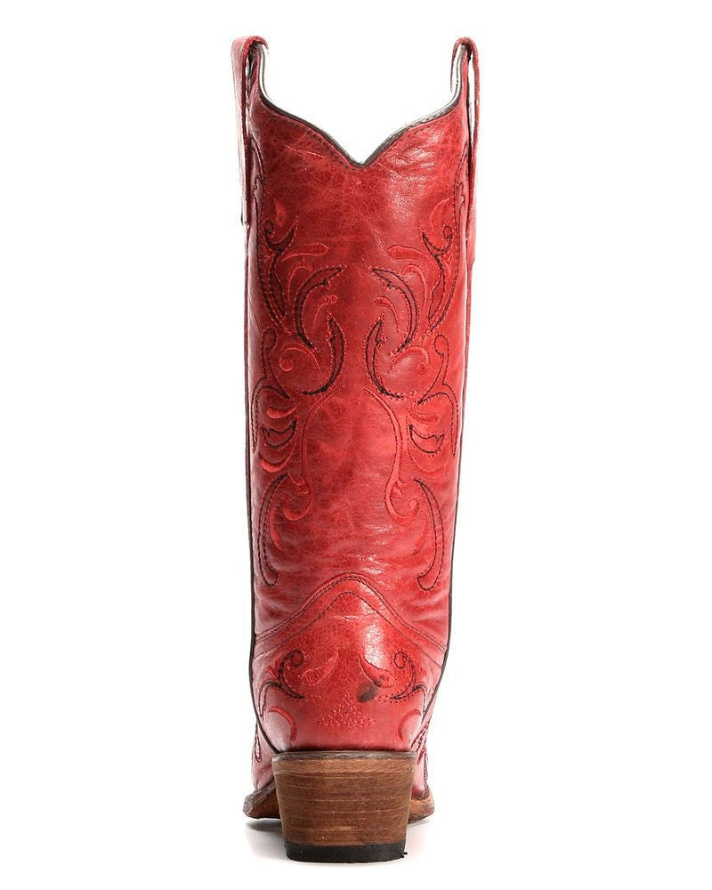 women's red leather cowboy boots