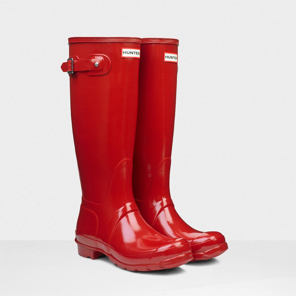 red tall hunter boots