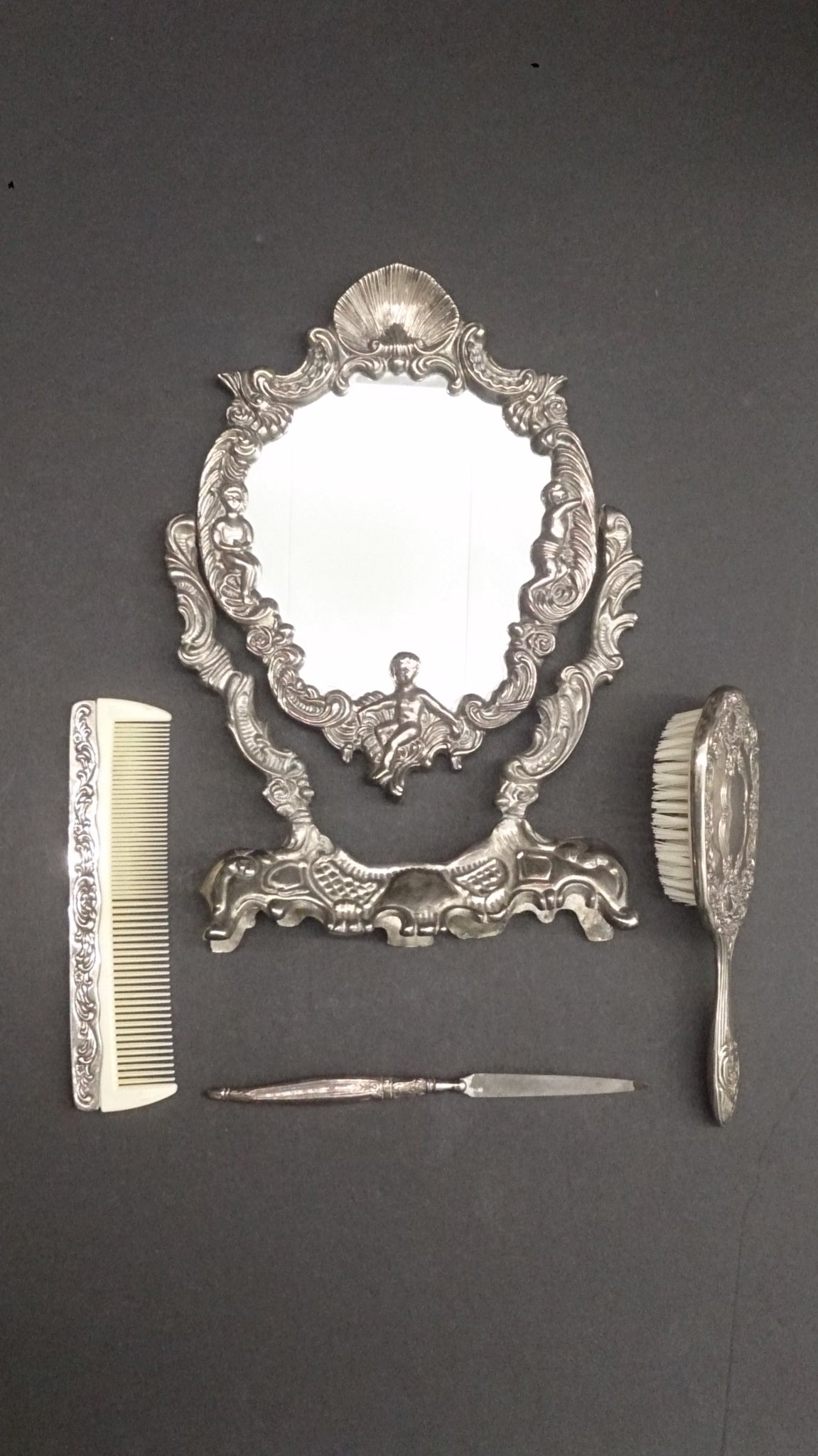 Victorian Dresser Vanity Mirror Set Silver Plated Roadshow