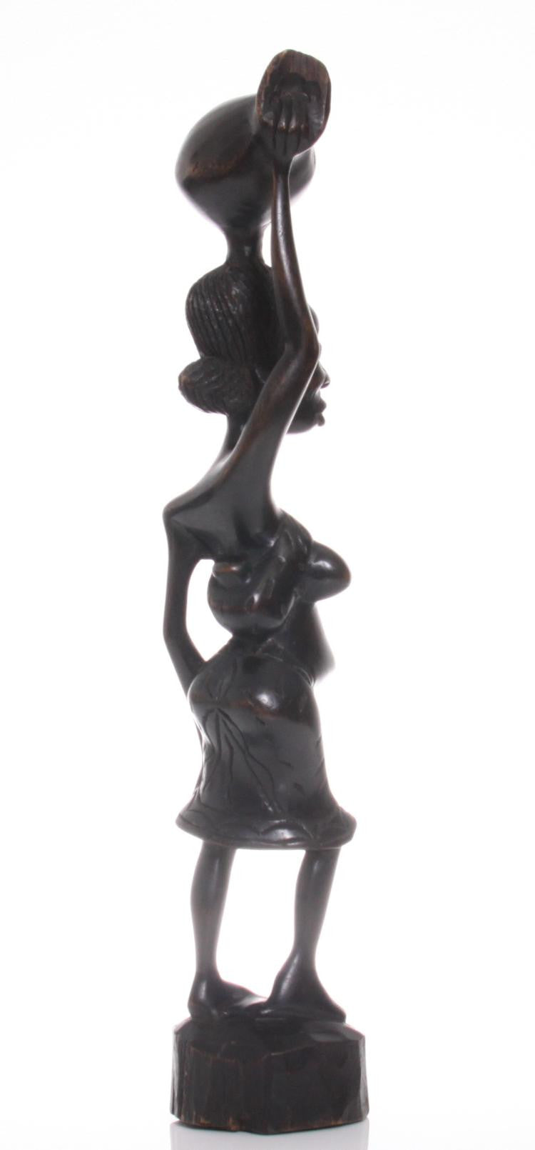 African Hand Carved Ebony, Pregnant Woman Carrying a Water Jug ...