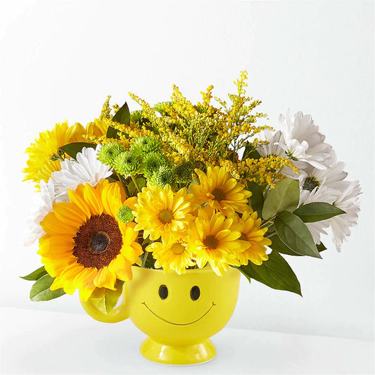 Happy Pastel Smiley Face Mug FHF 06 Keepsake Arrangement in Elkton, MD -  FAIR HILL FLORIST