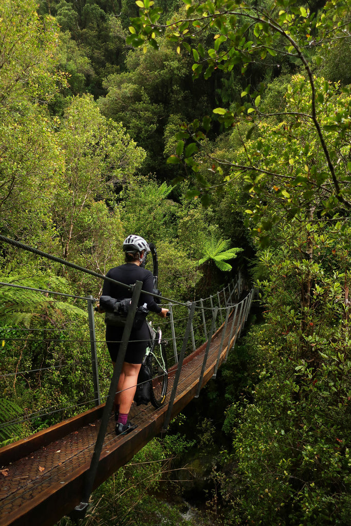 Crossing a narrow swingbridge