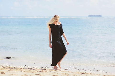 Black dress by Designer Summer Shiigi CEO and Founder of Ten Tomorrow fashion brand