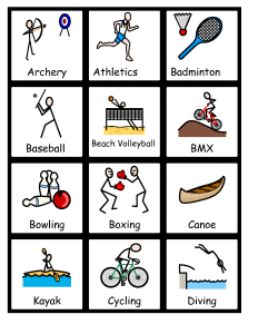 Sports symbolized with Widgit Symbols with Communicate: In Print.