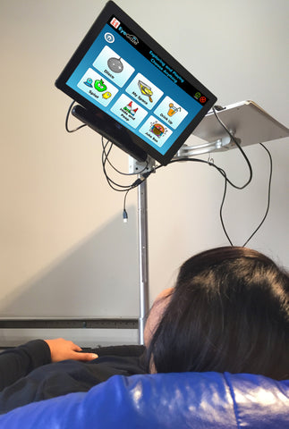 eye gaze rolling mount used with a student in a bean bag chair