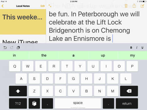 Co:Writer as keyboard working in Notes.