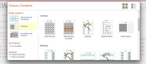 Choose from a number of templates in English