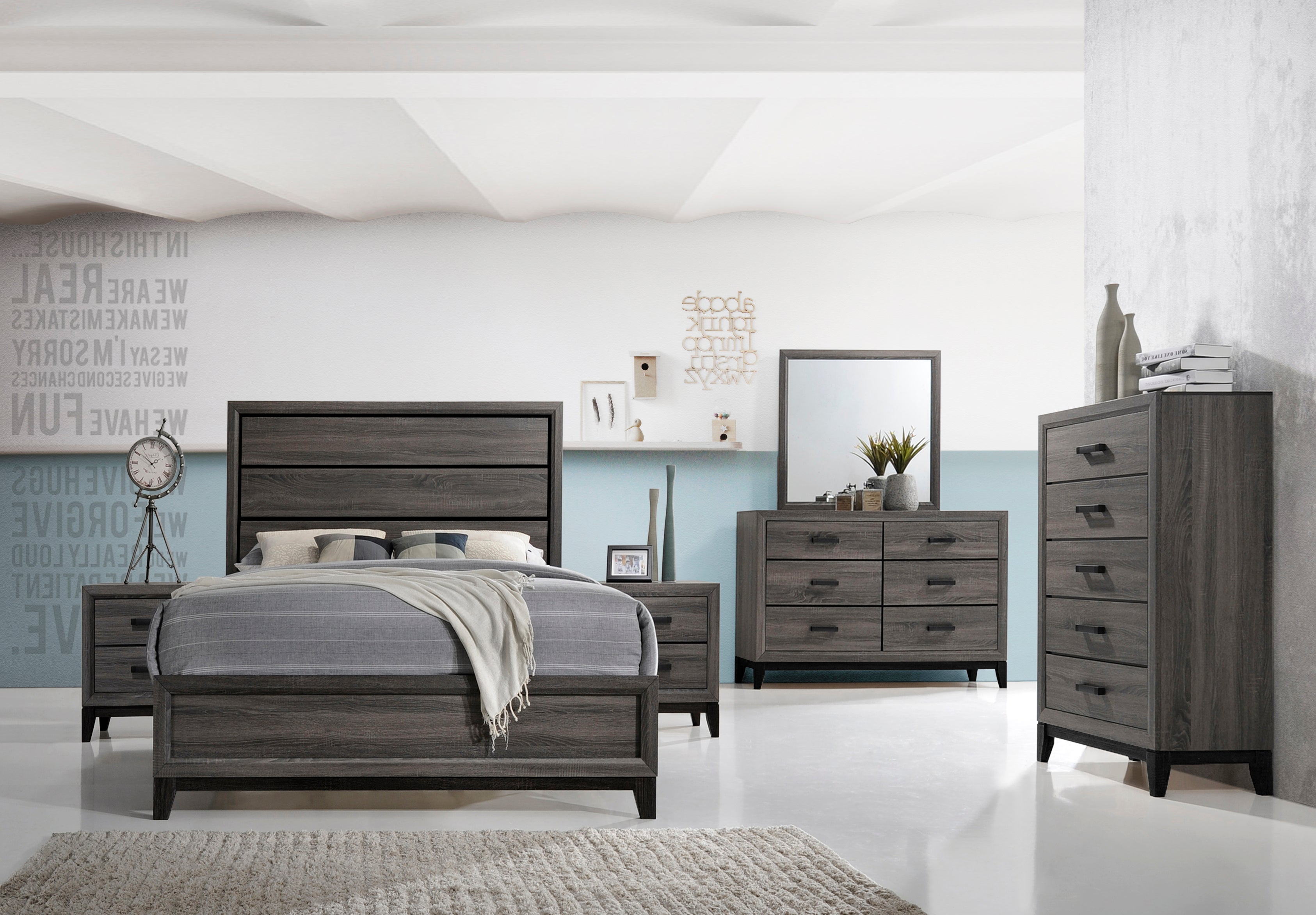 Asheville Configurable Modern Bedroom Set Collection, Gray or Brown Wood