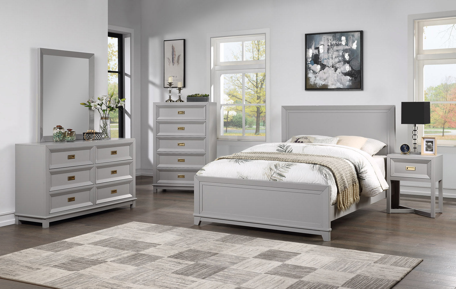 Victoria Bedroom Set Collection, Dove Gray Wood, Contemporary