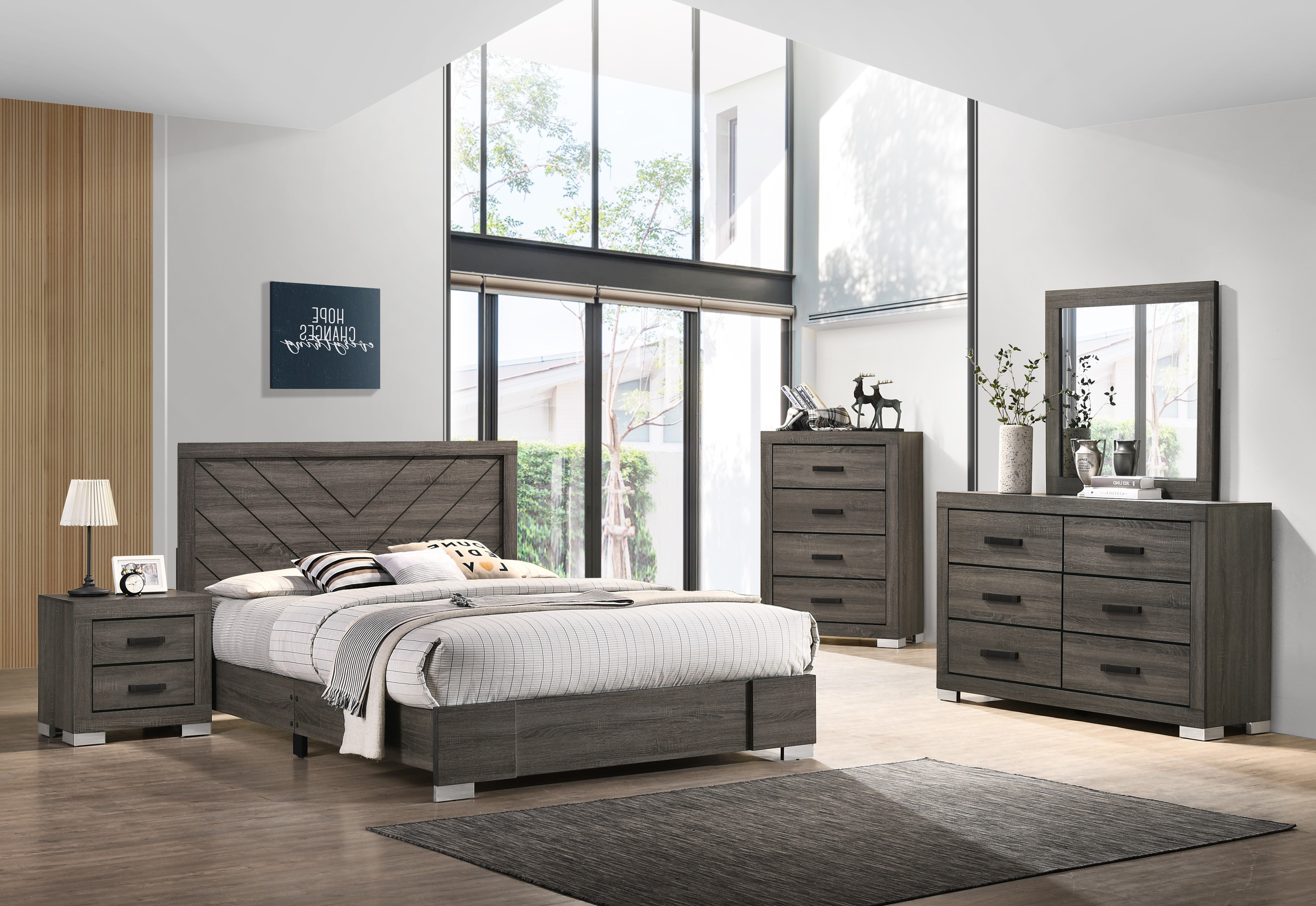 Rangel Configurable Modern Bedroom Set Collection, Gray Wood