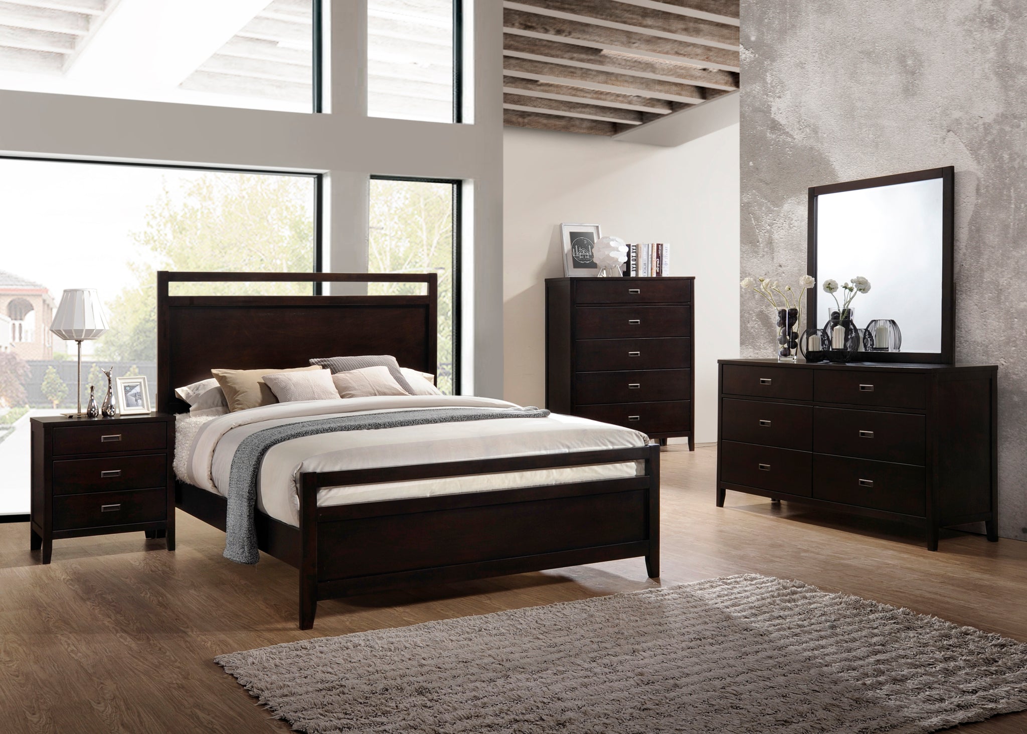 Kovar Dark Cherry Wood Contemporary Configurable Panel Bedroom Set