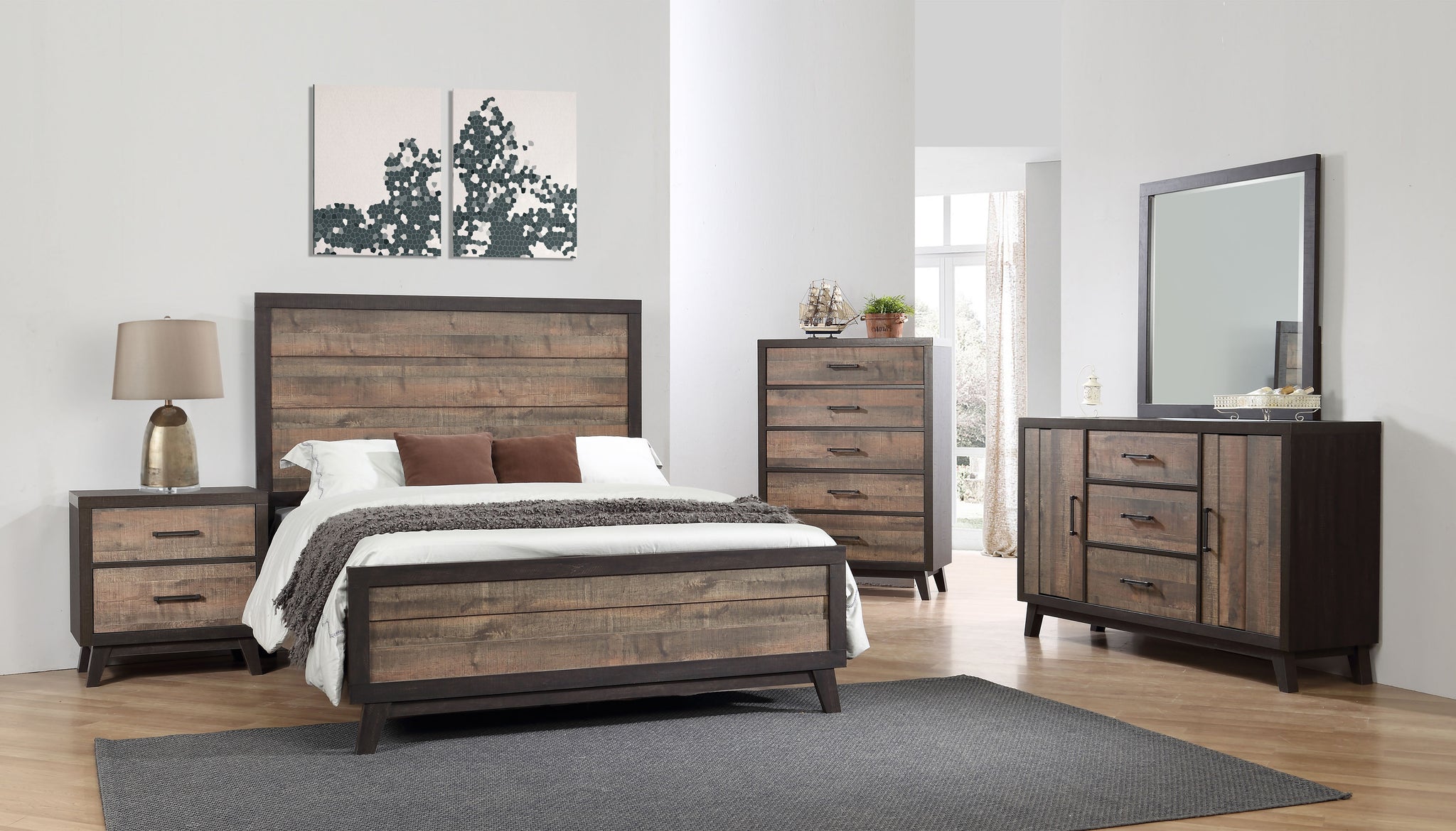 Queen Or King Size Rustic Mahogany With Solid Wood Dark
