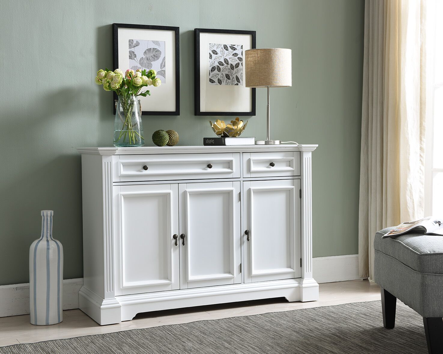 bright white dining room sideboard