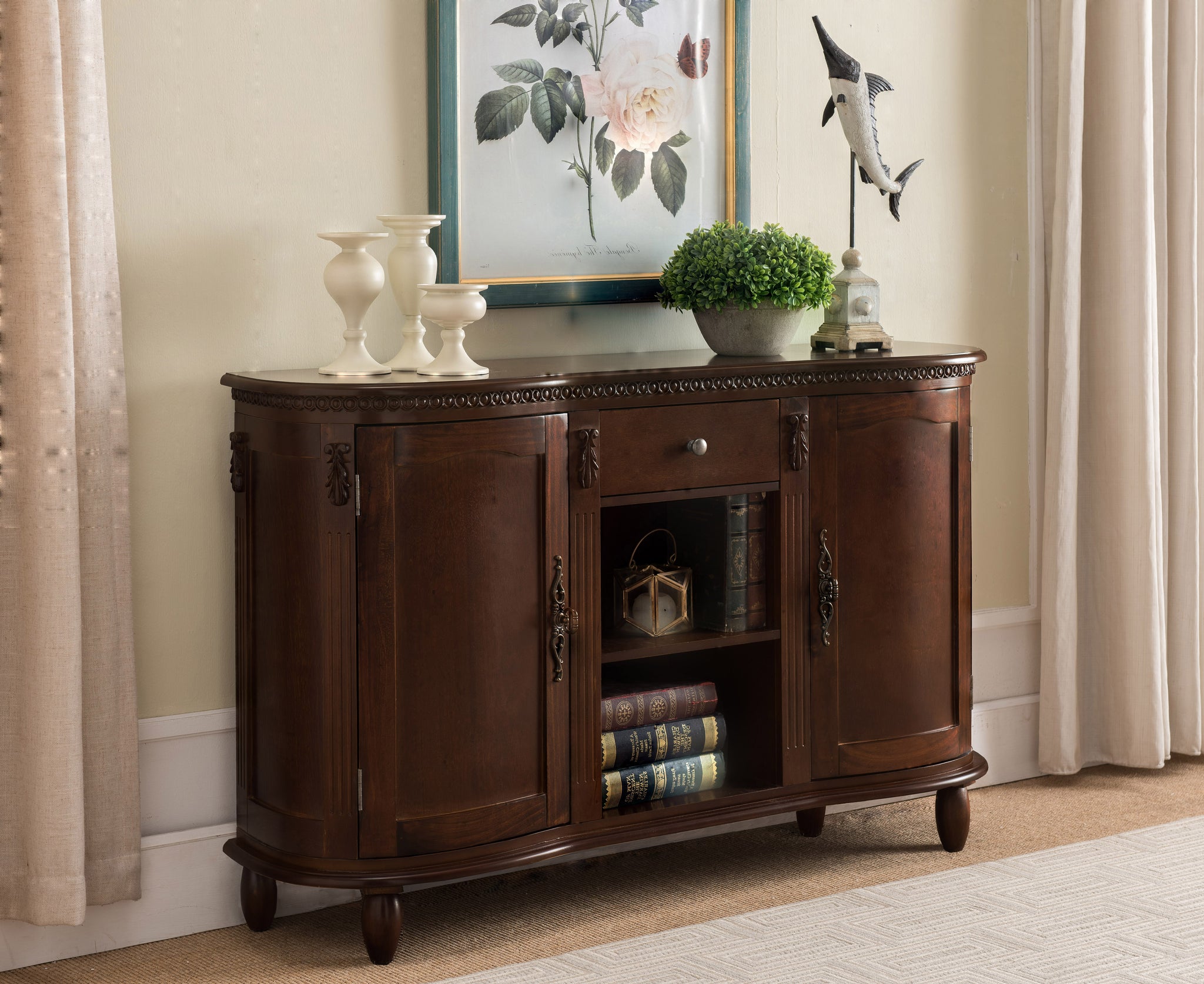 Adrian Walnut Wood Contemporary Console Buffet Display Storage Table W