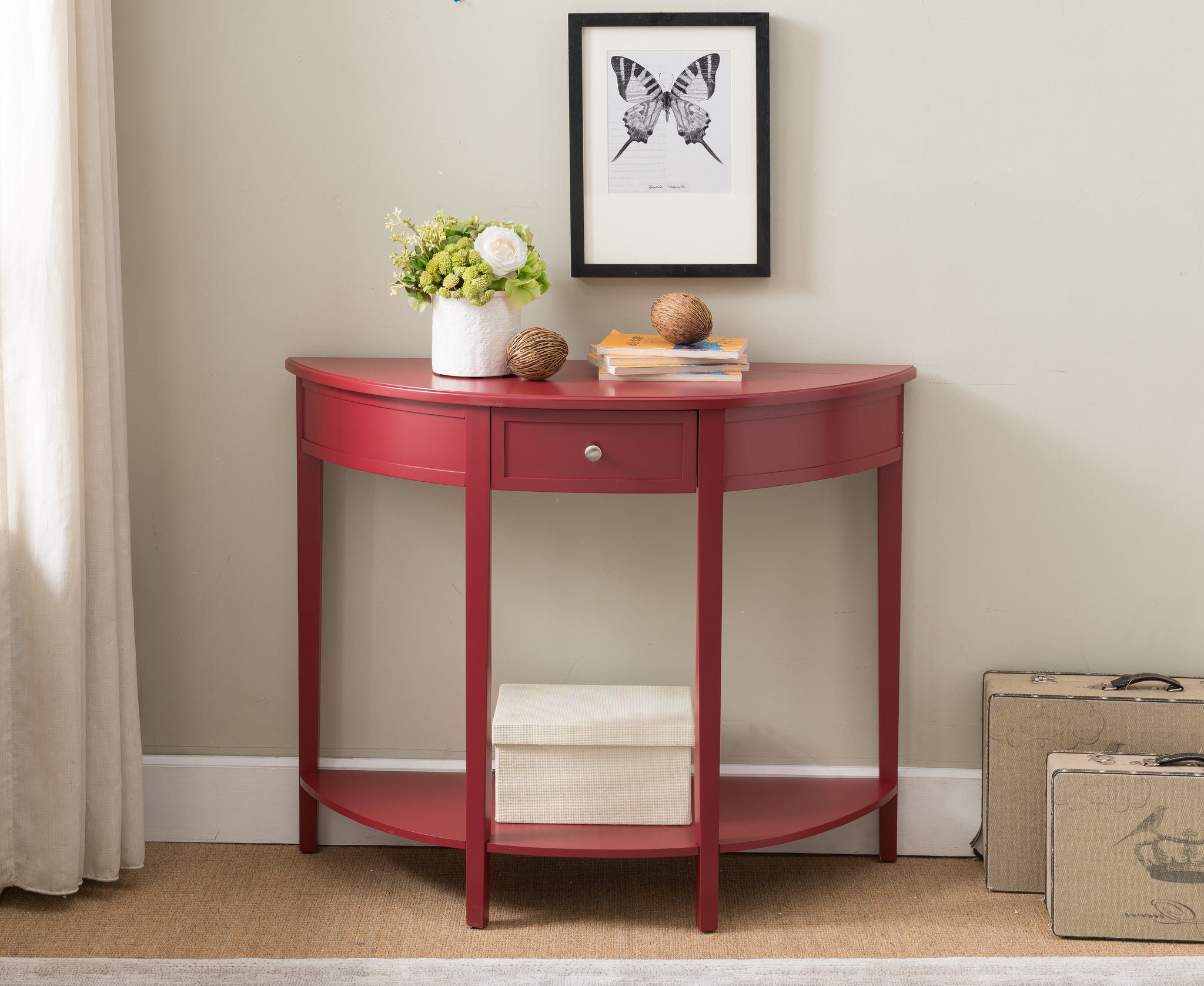 Hudson Red Wood Contemporary Crescent Entryway Console Display