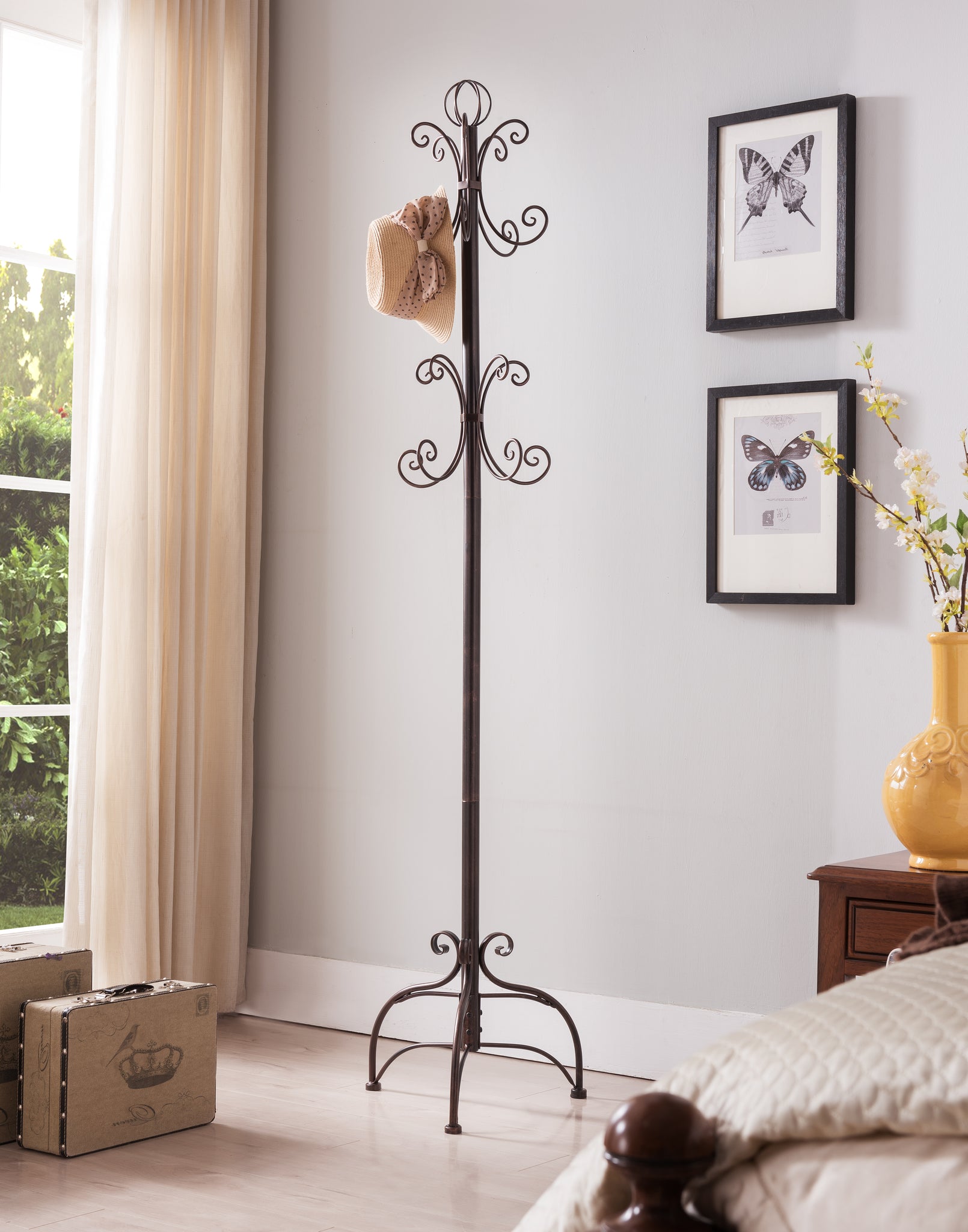 Brushed Copper Or Silver Metal Transitional 8 Hook Hat Coat Rack