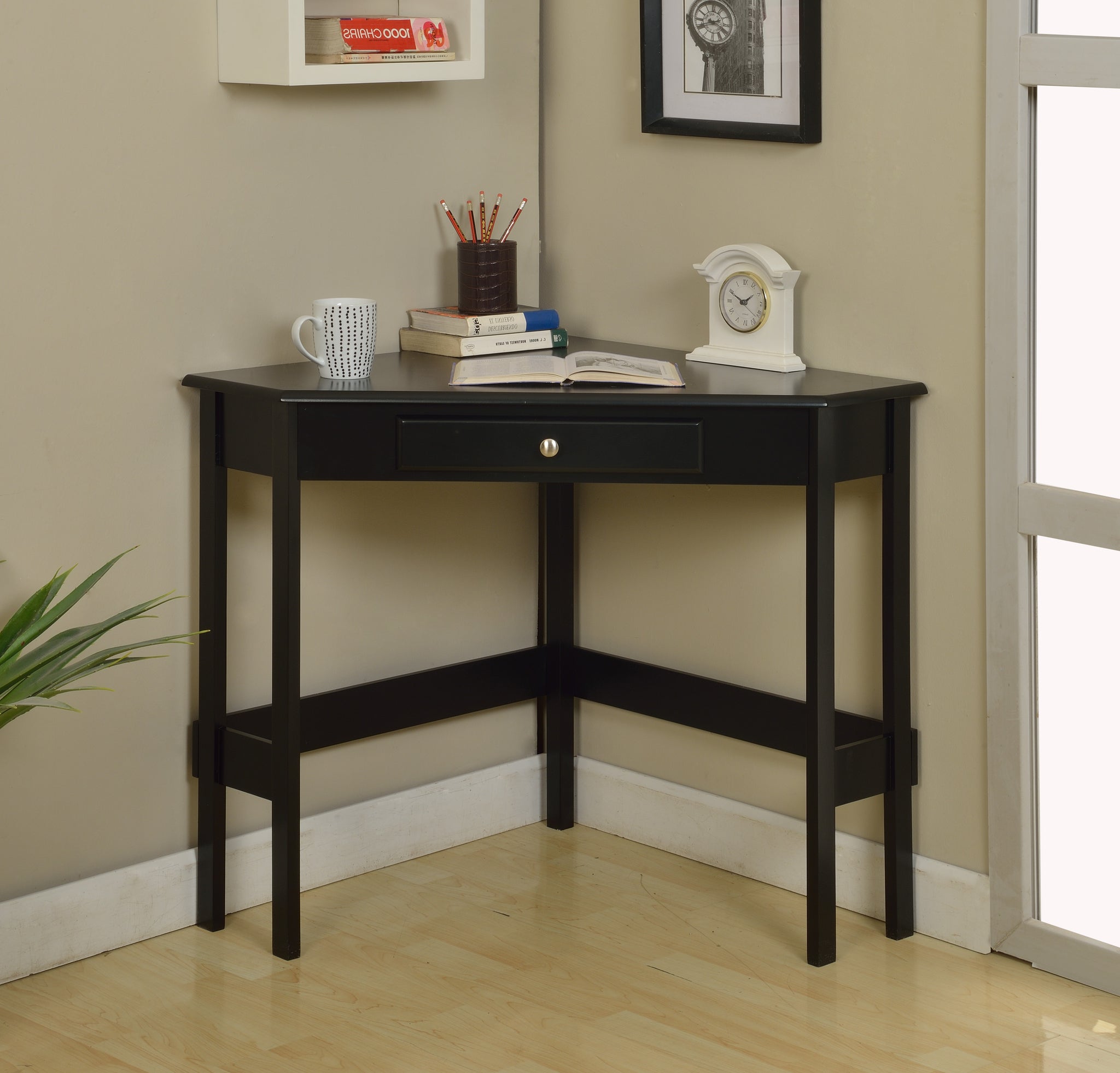 Keira Home Office Corner Workstation Computer Desk Black Wood