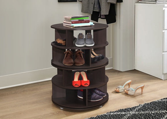 Furinno Revolving 4 Tier Shoe Rack Carousel Chocolate Wood Contemporary Pilaster Designs