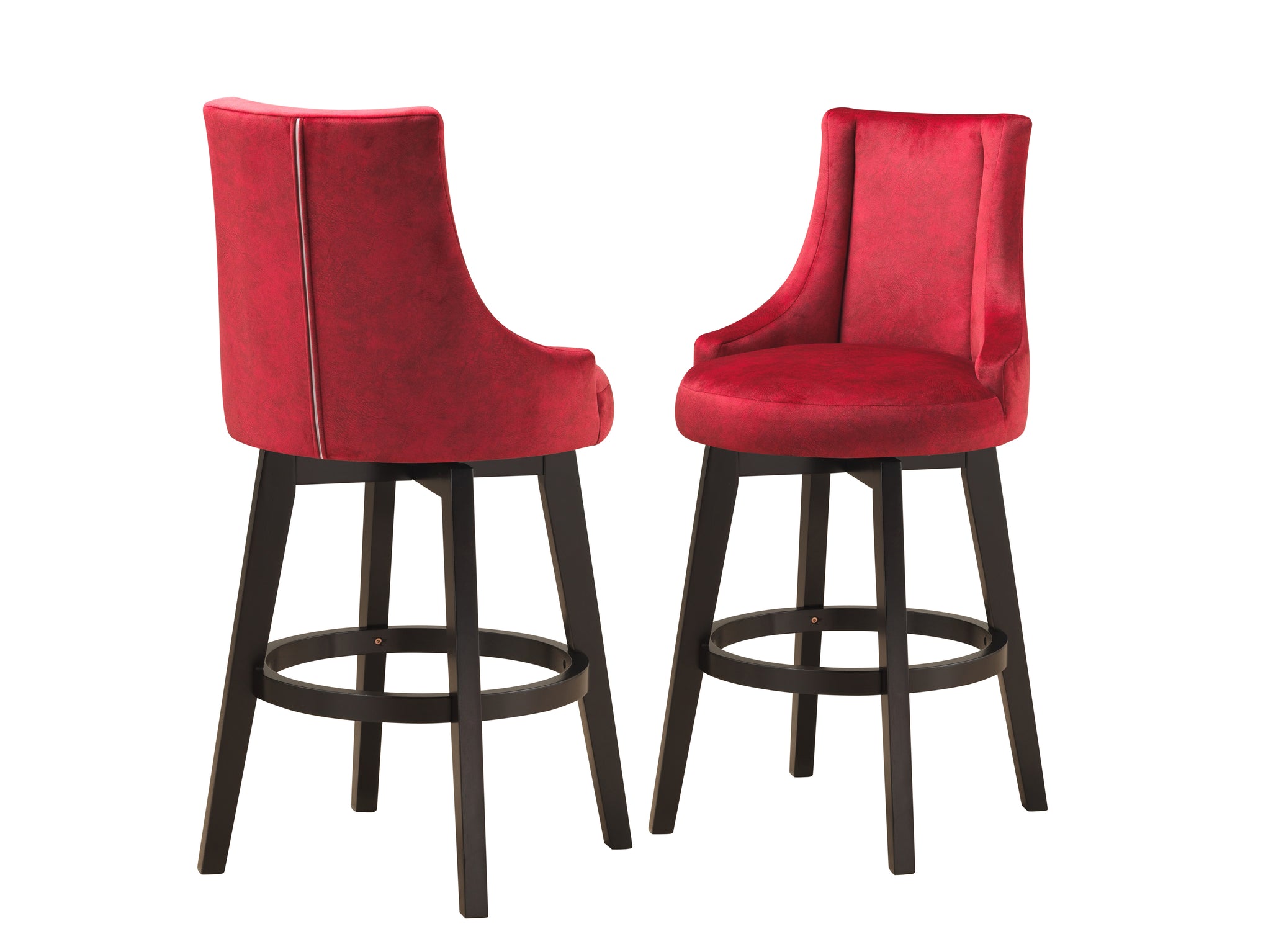 red fabric bar stools