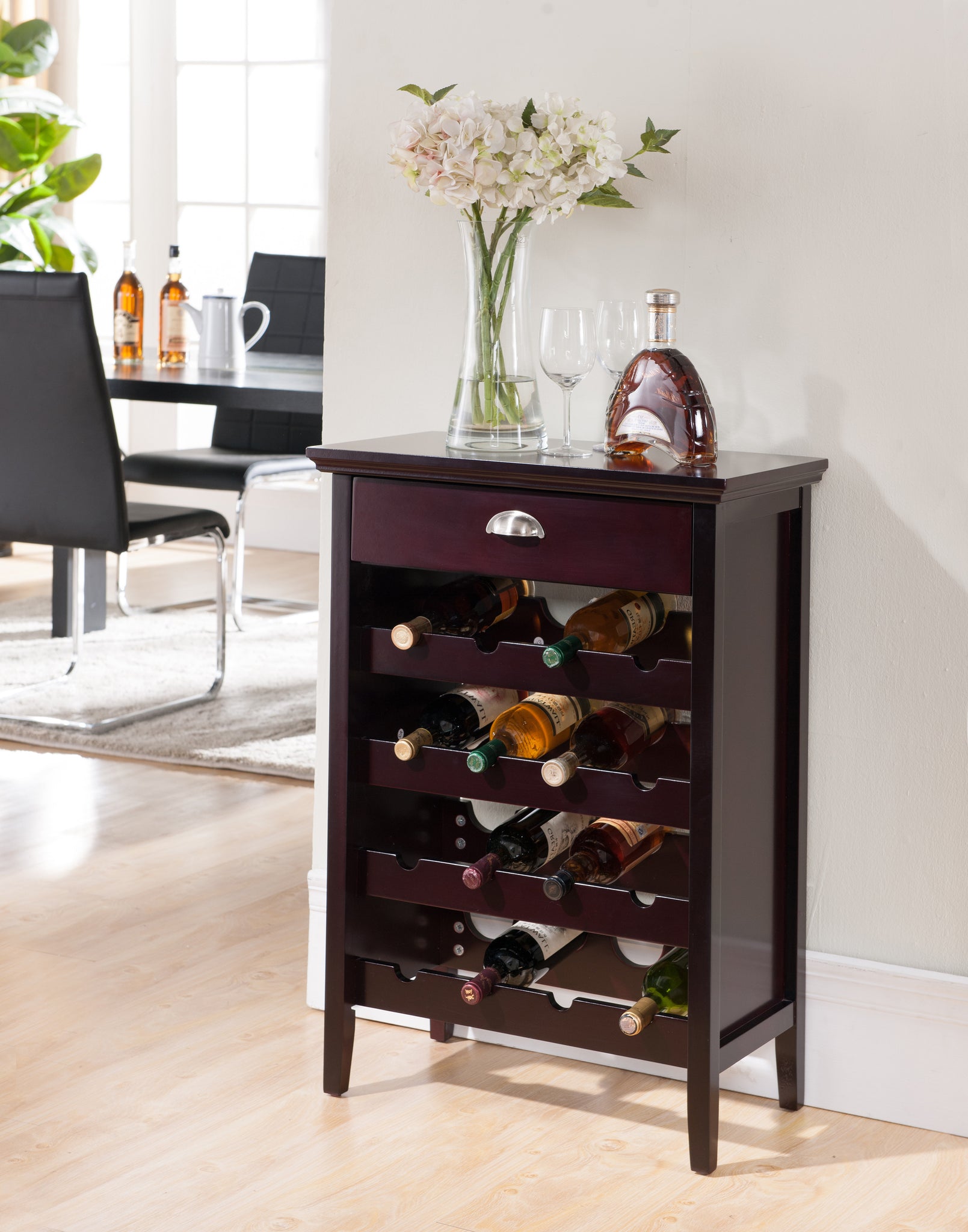 Antonio Dark Cherry Wood Contemporary Wine Rack Buffet Display