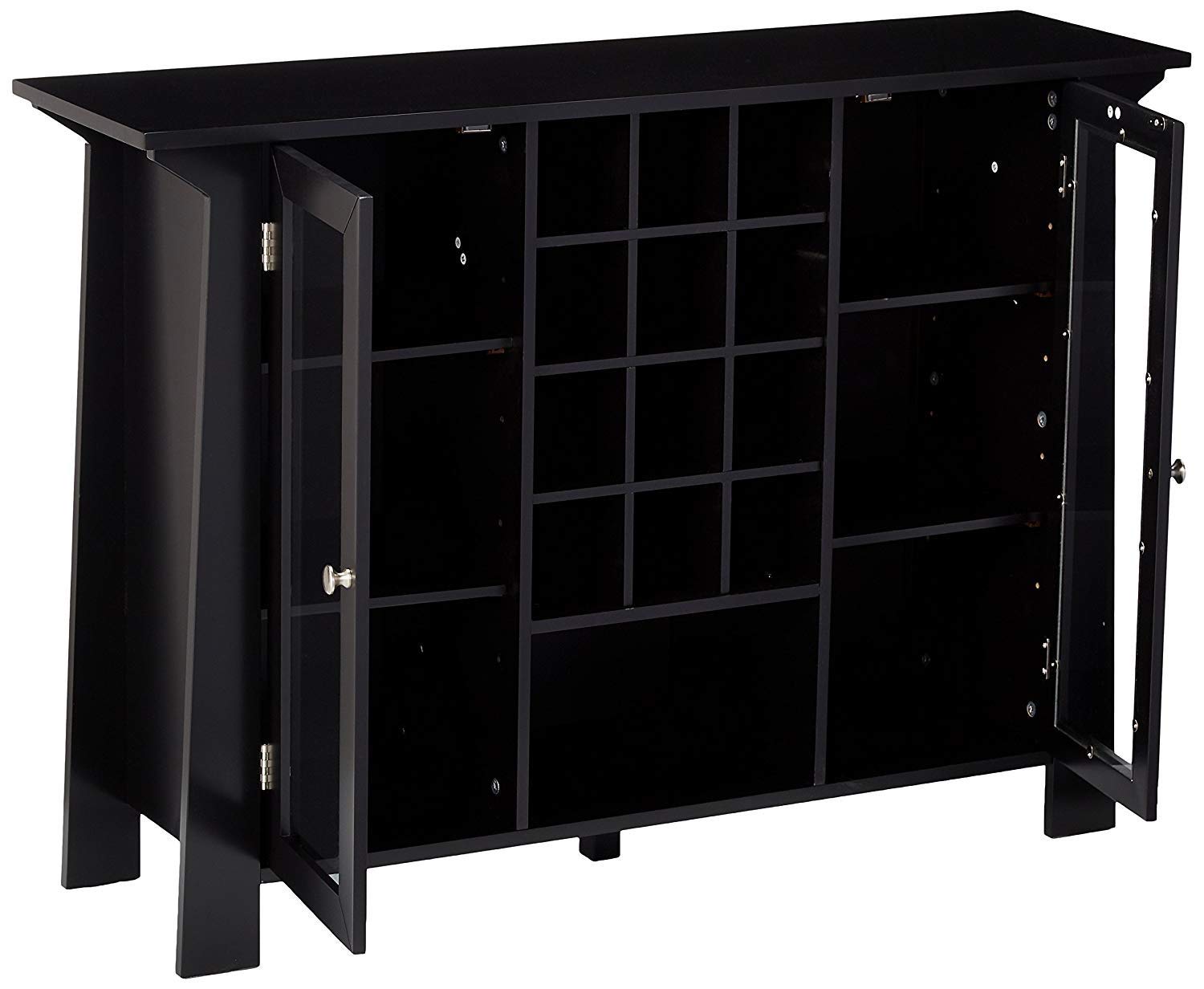 Jesse Sideboard Buffet Bar Cabinet With Wine Rack, Black Wood & Glass,  Contemporary – Pilaster Designs