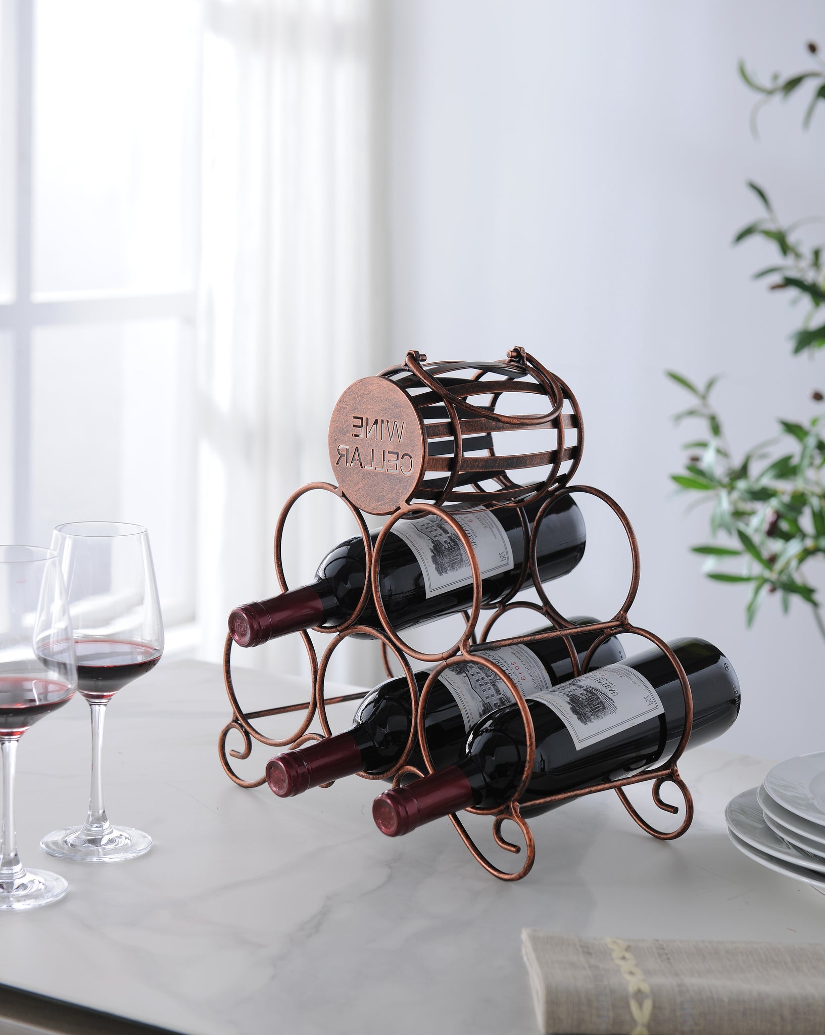 Arlington Countertop Wine Rack Brushed Copper Metal 5 Bottle