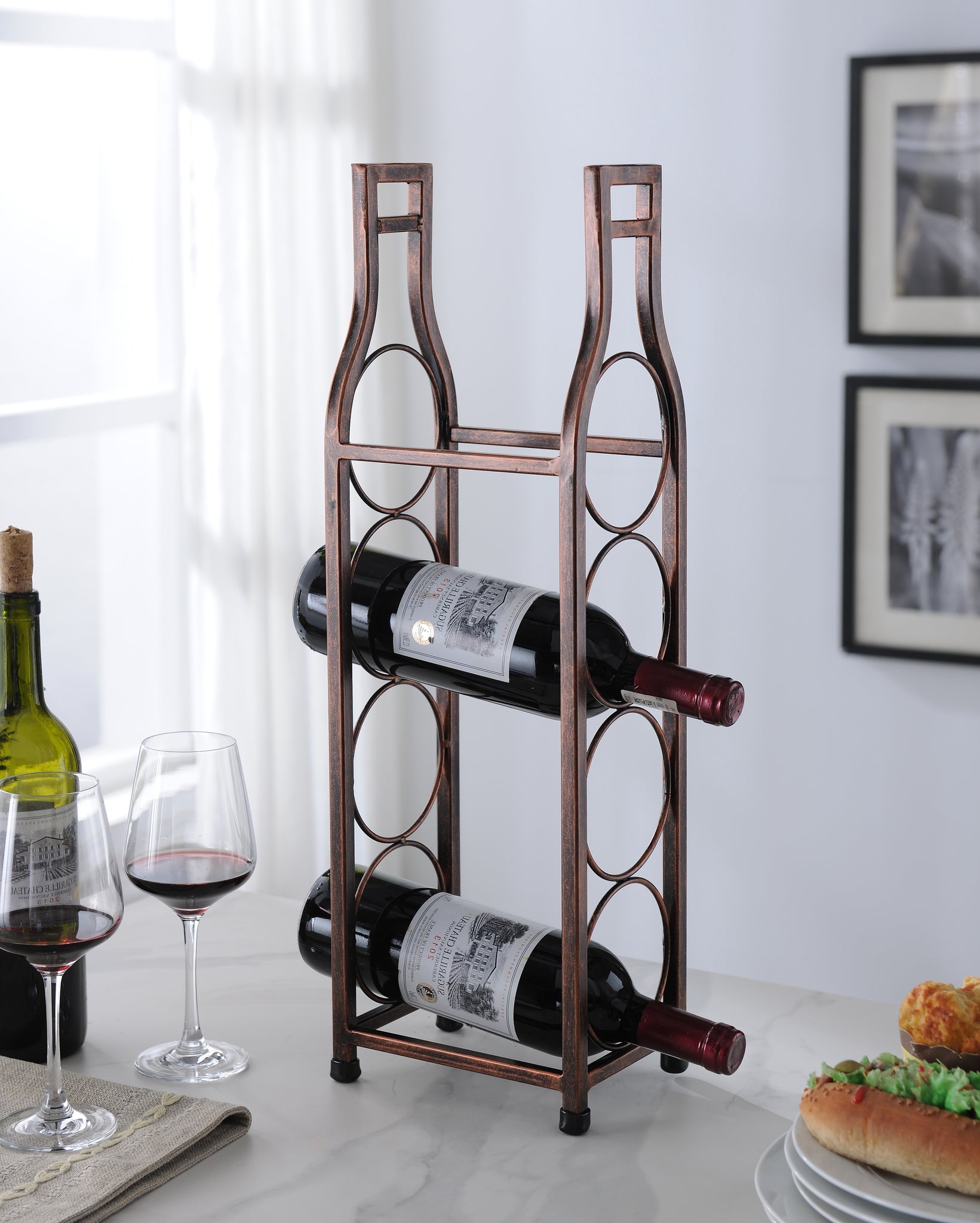 Rockford Countertop Wine Rack Brushed Copper Metal 4 Bottle