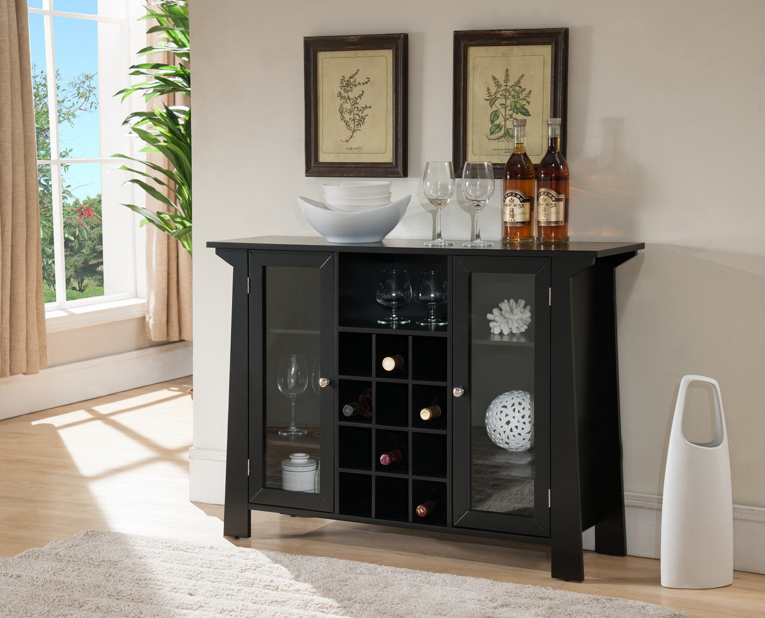 Jesse Sideboard Buffet Bar Cabinet With Wine Rack Black Wood