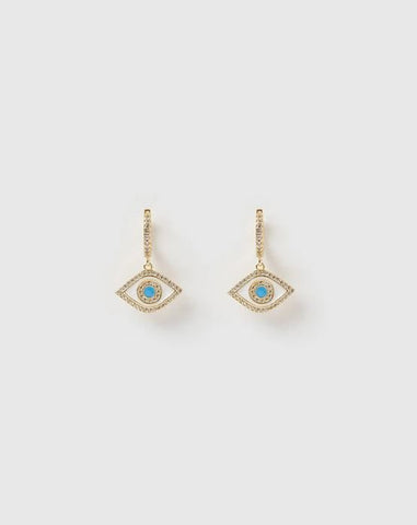 Izoa Evil Eye Huggie Earrings Gold