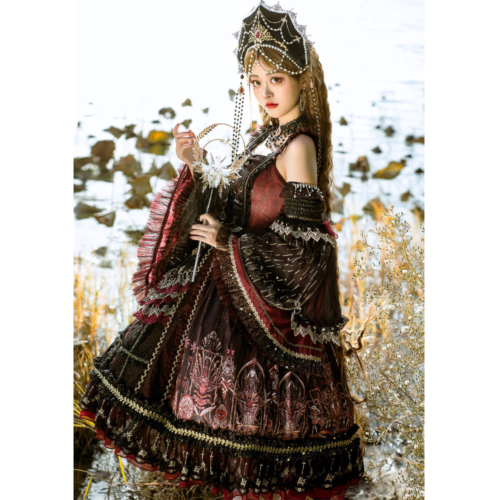 Rulercosplay Classical Black Gothic Lolita Dress OP Dress(Please buy o