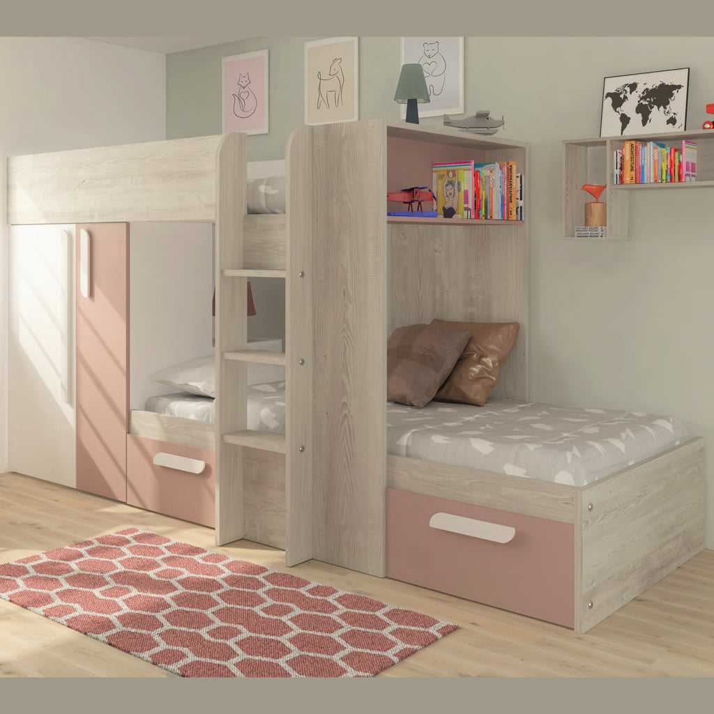 staggered bunk beds with storage